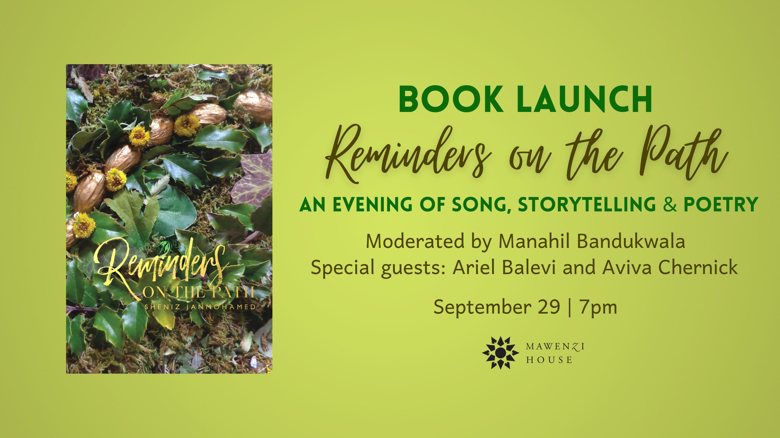 Reminder on the Path Book Launch Sept 29, 7pm